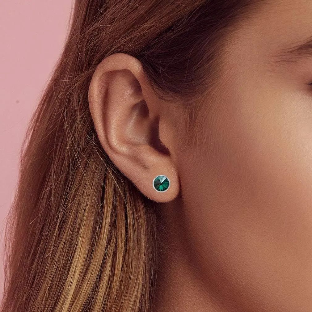 Round Austrian Crystal Stud Earrings for Women Fashion 925 Sterling Silver Hypoallergenic Jewelry