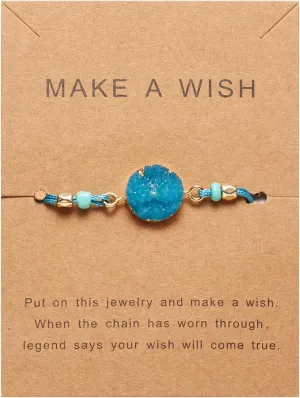 Round Natural Stone Bracelet Wish Card for Women Simple Colorful Boho Friendship Braided Bracelet Retro Handmade Adjustable Wrist Cord Beaded Bracelet Jewelry Gifts