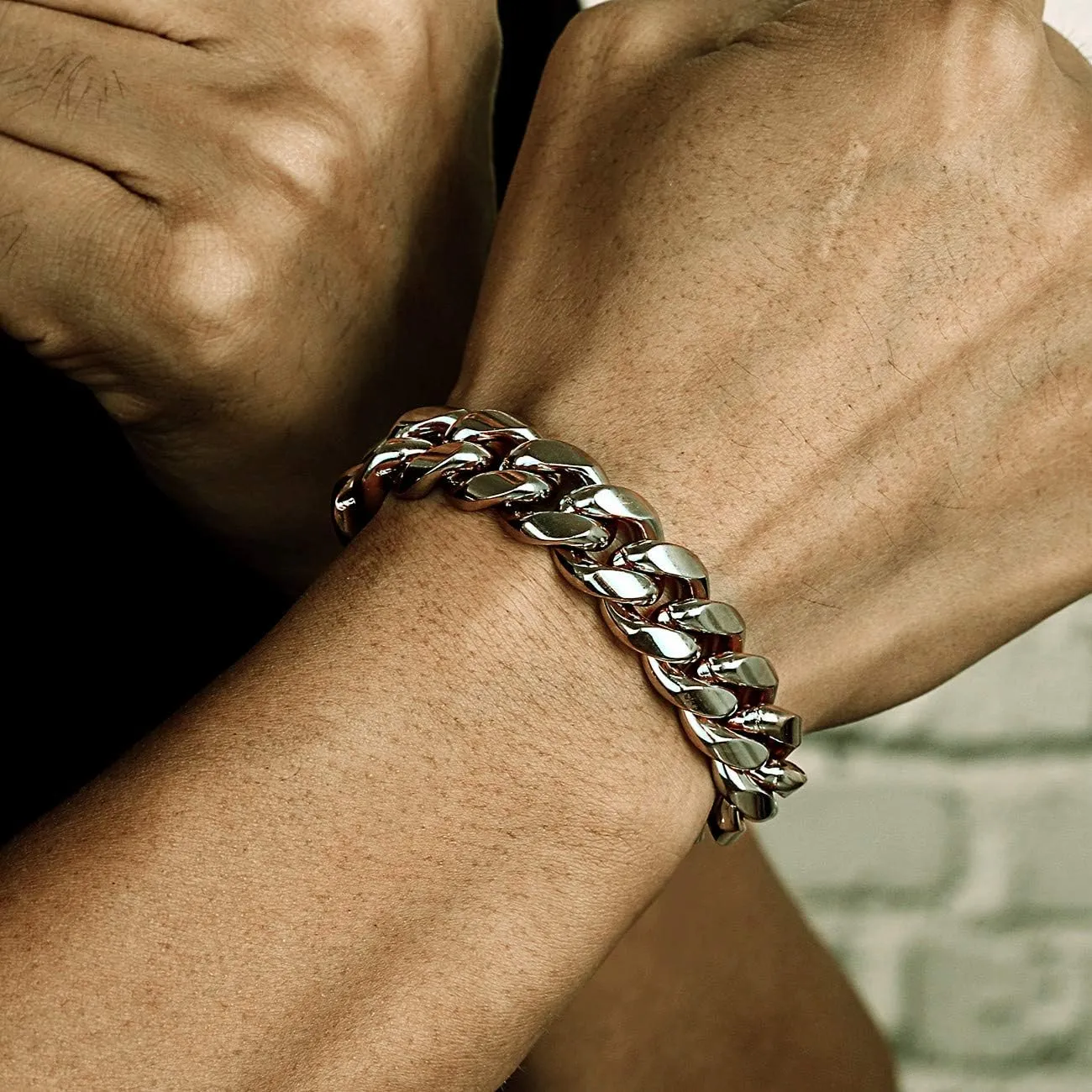 ROWIN&CO Stainless Steel Miami Cuban Link Bracelet for Men 15mm 18k Gold/Black/Silver/Rainbow Hip Hop Jewelry, Durable & Anti-Tarnish Cuban Chain, 8"-9.5" Inch, Pops Gifts For Fathers Boyfriends, Sons.