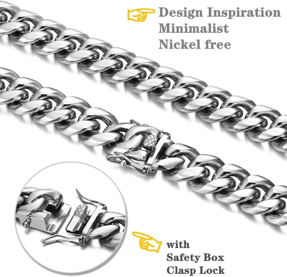 ROWIN&CO Stainless Steel Miami Cuban Link Bracelet for Men 15mm 18k Gold/Black/Silver/Rainbow Hip Hop Jewelry, Durable & Anti-Tarnish Cuban Chain, 8"-9.5" Inch, Pops Gifts For Fathers Boyfriends, Sons.