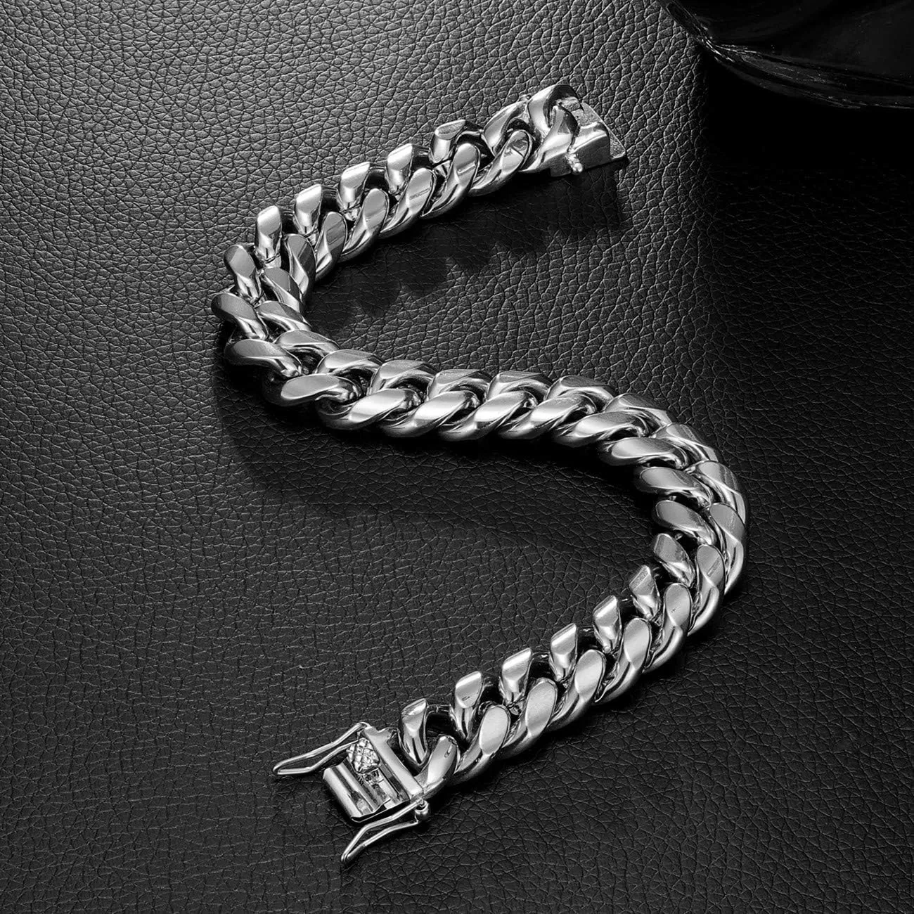ROWIN&CO Stainless Steel Miami Cuban Link Bracelet for Men 15mm 18k Gold/Black/Silver/Rainbow Hip Hop Jewelry, Durable & Anti-Tarnish Cuban Chain, 8"-9.5" Inch, Pops Gifts For Fathers Boyfriends, Sons.