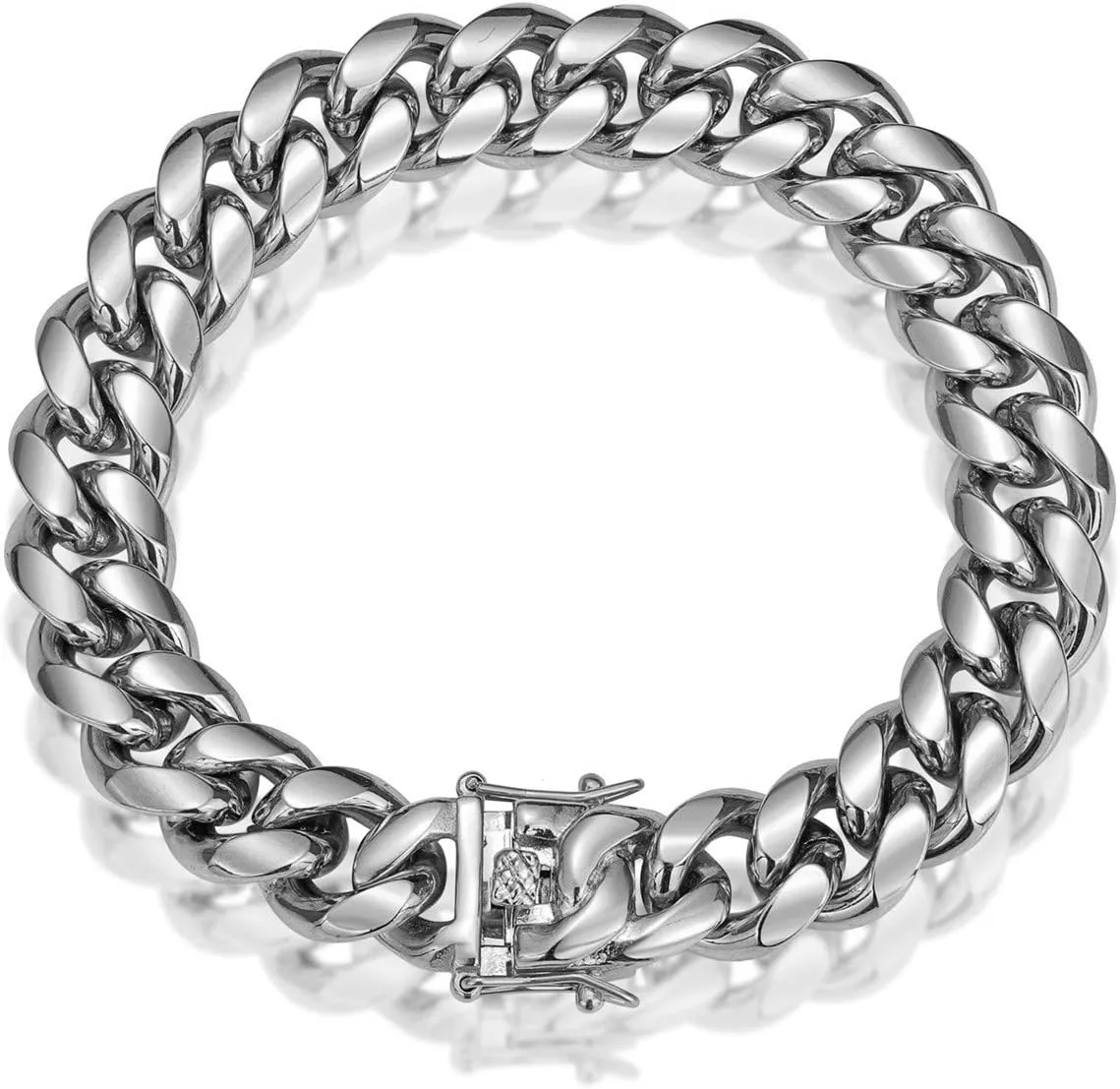 ROWIN&CO Stainless Steel Miami Cuban Link Bracelet for Men 15mm 18k Gold/Black/Silver/Rainbow Hip Hop Jewelry, Durable & Anti-Tarnish Cuban Chain, 8"-9.5" Inch, Pops Gifts For Fathers Boyfriends, Sons.