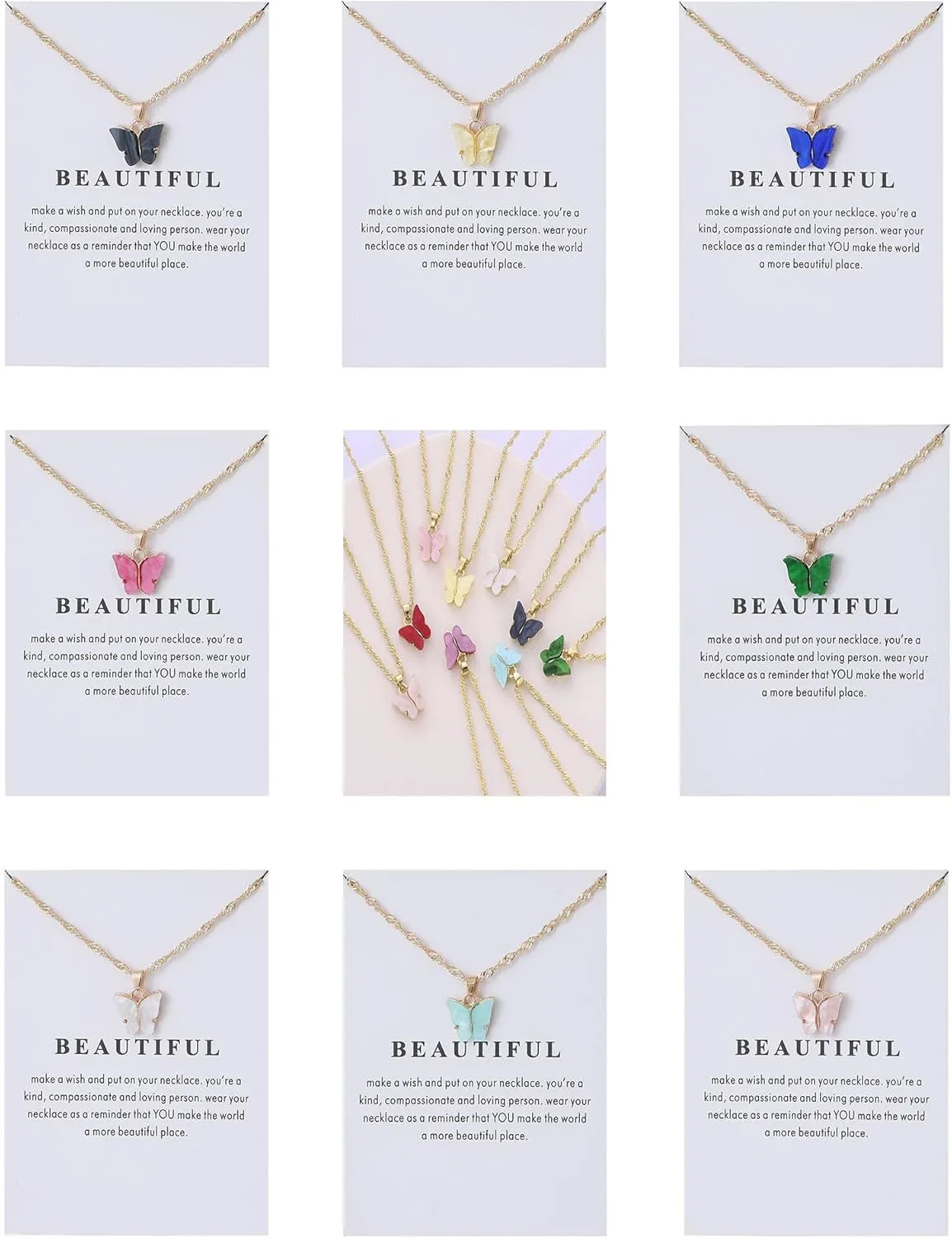 Rrdaily 8 Pcs Woman's Butterfly Necklace Sets Butterfly Gifts for Women Cute Butterfly Pendant Necklace Friendship Necklace Pack for Best Friend Birthday Party Favors Jewelry