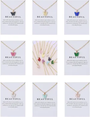 Rrdaily 8 Pcs Woman's Butterfly Necklace Sets Butterfly Gifts for Women Cute Butterfly Pendant Necklace Friendship Necklace Pack for Best Friend Birthday Party Favors Jewelry