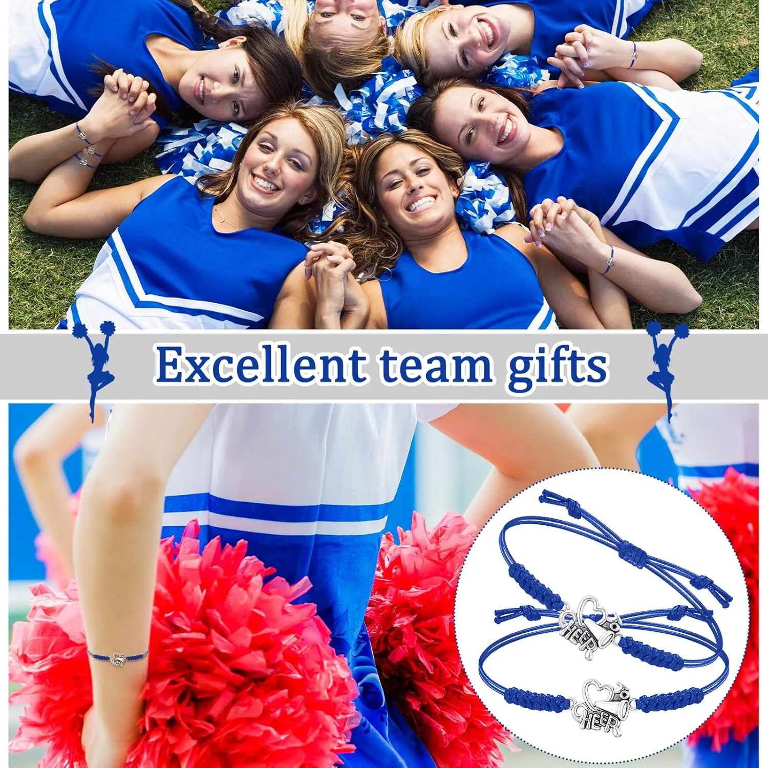Rtteri 20 Pcs Cheerleader Gifts Cheer Bracelet Girls Charm Bracelet Adjustable Cheerleader Gifts For Cheer Team Jewelry Accessories Bulk