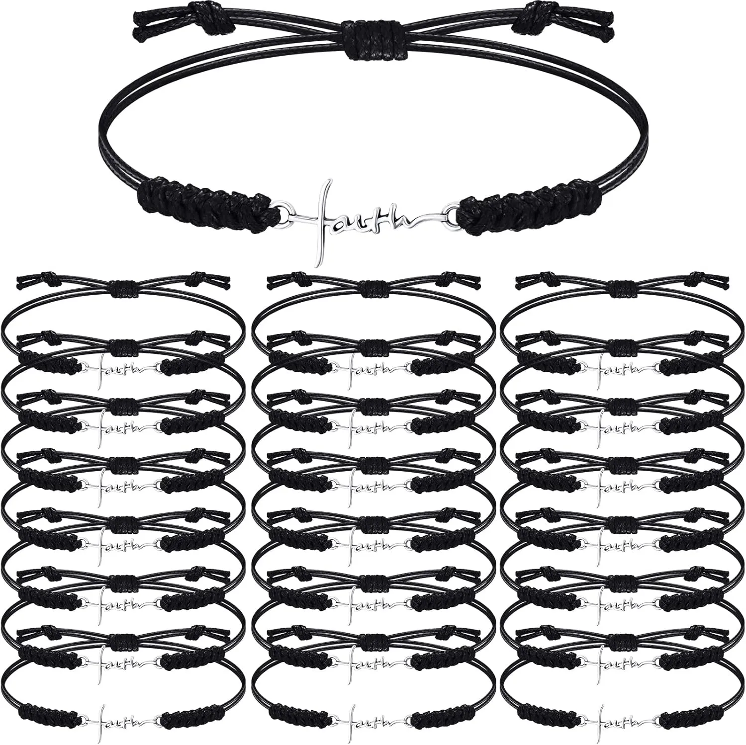 Rtteri 20 Pcs Faith Cross Bracelets Inspirational Birthday Jewelry Gifts Bulk Stainless Steel Hope Charm Adjustable Faith Bracelet Religious Gifts for Women Christian