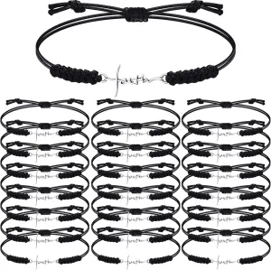 Rtteri 20 Pcs Faith Cross Bracelets Inspirational Birthday Jewelry Gifts Bulk Stainless Steel Hope Charm Adjustable Faith Bracelet Religious Gifts for Women Christian