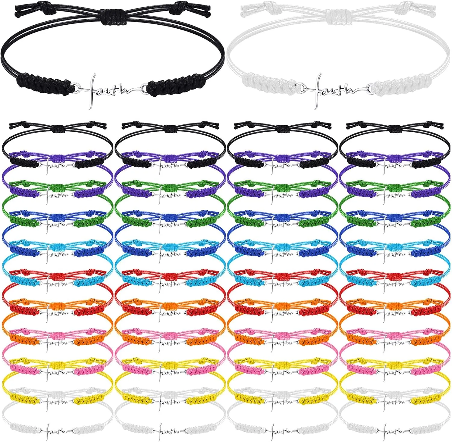 Rtteri 80 Pcs Faith Cross Bracelets Bulk Inspirational Birthday Jewelry Gifts Stainless Steel Hope Charm Adjustable Faith Bracelet Religious Accessories for Women Christian Gifts