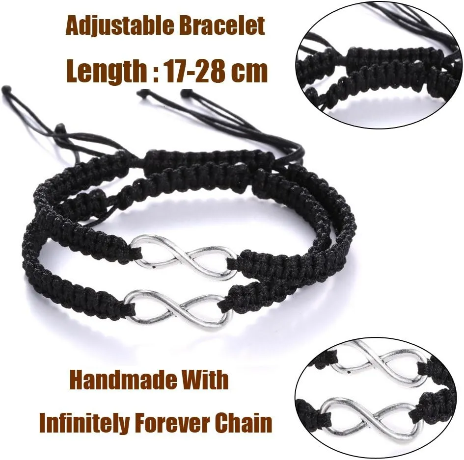 Rullarr 2Pcs Women Men Handmade Infinity Forever Lovers Friendship Family Braided Couple Cuff Link Strentch Bracelets
