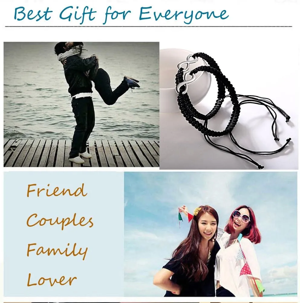 Rullarr 2Pcs Women Men Handmade Infinity Forever Lovers Friendship Family Braided Couple Cuff Link Strentch Bracelets