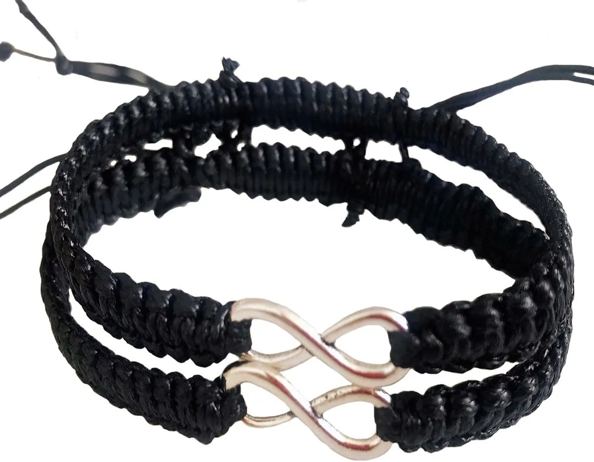 Rullarr 2Pcs Women Men Handmade Infinity Forever Lovers Friendship Family Braided Couple Cuff Link Strentch Bracelets