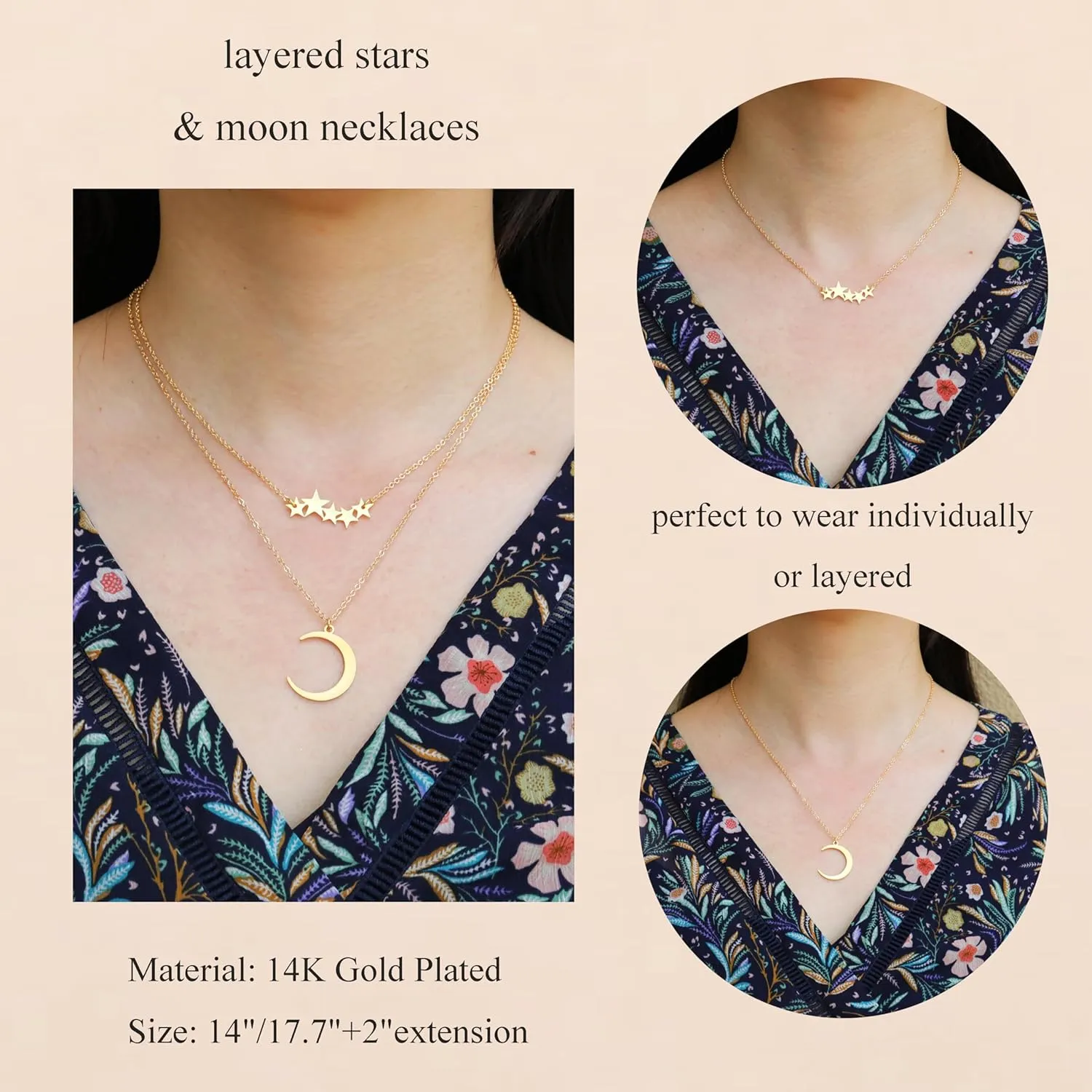 RZKING Layered Necklace for Women, Dainty 14K Gold Evil Eye, Sun Moon Stars, Starfish, Choker Pendant Necklace for Best Friend, Birthday, Thank's Giving, Christmas, Inspirational Gifts for Women