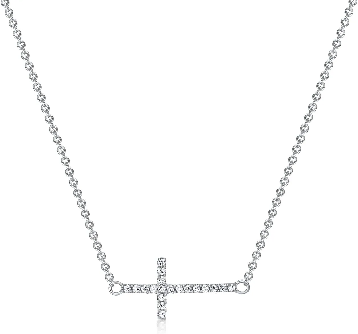 S 14K Gold Plated Cross Necklace for Women Adjustable Sideways Cross Necklace for Women Cubic Zirconia Cross Pendant Gold Necklaces for Women Christian Gifts for Women