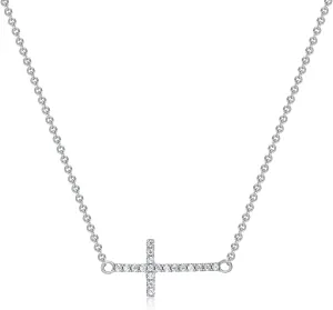 S 14K Gold Plated Cross Necklace for Women Adjustable Sideways Cross Necklace for Women Cubic Zirconia Cross Pendant Gold Necklaces for Women Christian Gifts for Women
