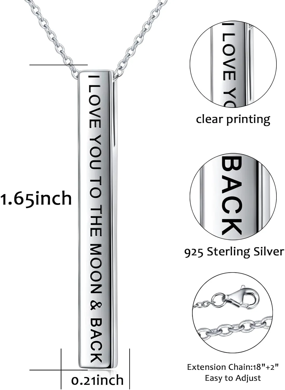 S925 Sterling Silver Bar Urn Necklace Engraved Pendant Eternity Cremation Jewelry for Ashes Memorial Love Forever Keepsakes Gifts Necklaces for Women Men Adjustable Silver Chain 18 2 Inches