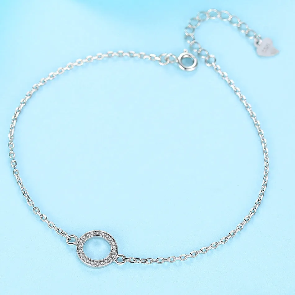 S925 sterling silver classic circle bracelet with zircon