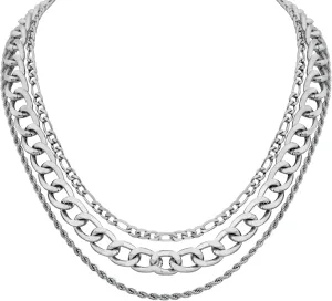 Sacina Goth Silver-tone Layered Choker Chunky Silver-tone Necklace, Chunky Grunge Emo Necklace, Christmas Jewelry Gift for Women