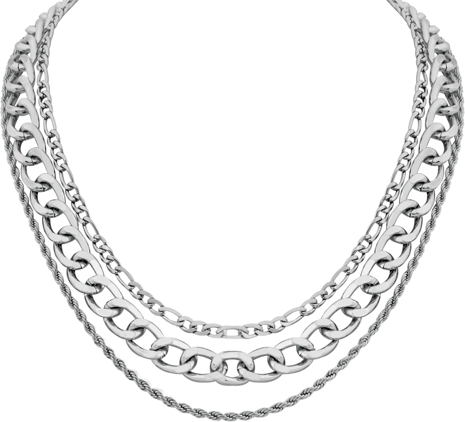 Sacina Goth Silver-tone Layered Choker Chunky Silver-tone Necklace, Chunky Grunge Emo Necklace, Christmas Jewelry Gift for Women