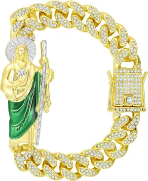 San Judas Tadeo Bracelet Stainless Steel 24k Gold Plated Saint Jude Pendant Catholic Mexican Bracelets For Men (Gold 286)