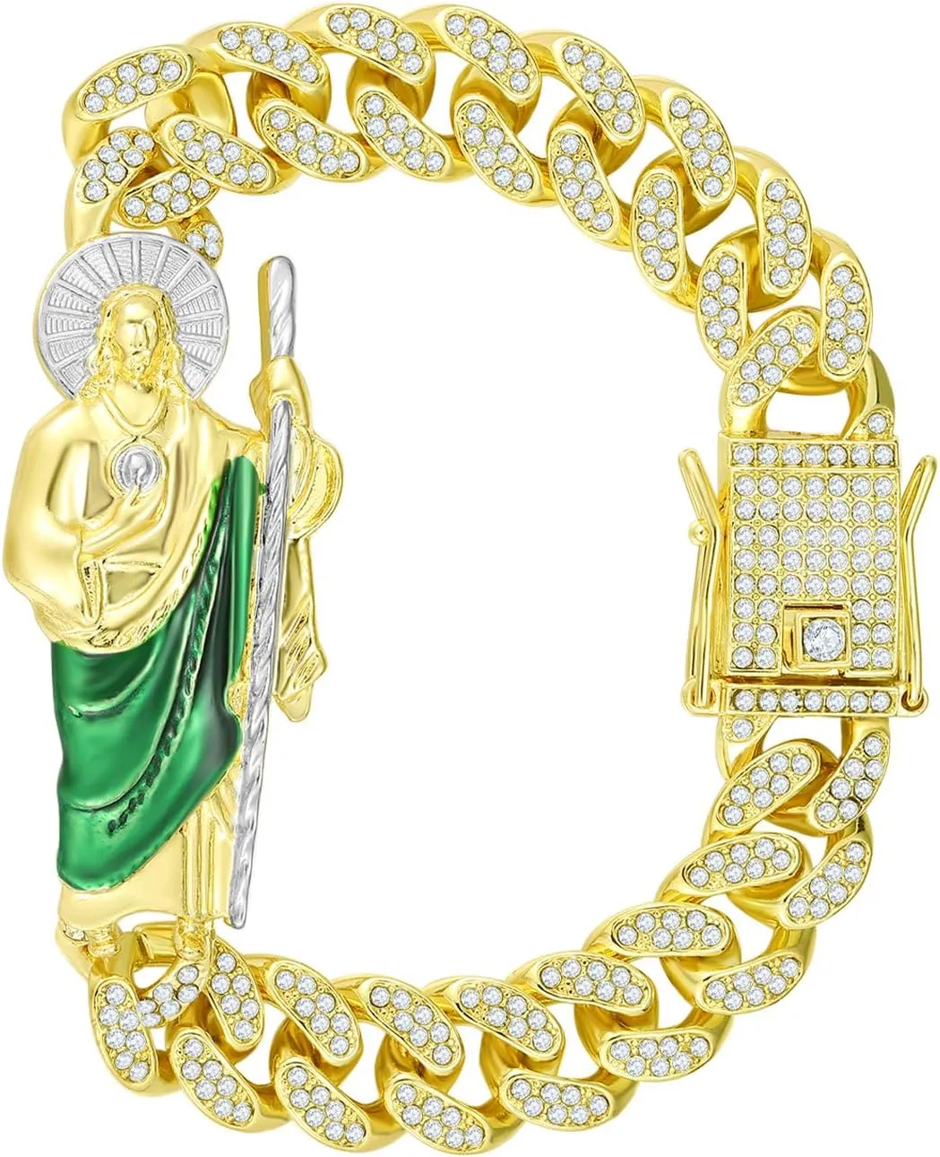 San Judas Tadeo Bracelet Stainless Steel 24k Gold Plated Saint Jude Pendant Catholic Mexican Bracelets For Men (Gold 286)