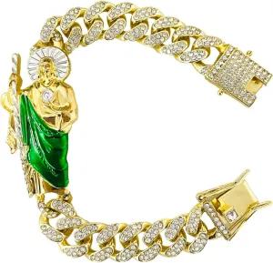 San Judas Tadeo Bracelet, Stainless Steel 24k Gold Plated Saint Jude Pendant, Catholic Mexican Bracelets For Men, Medium, golden