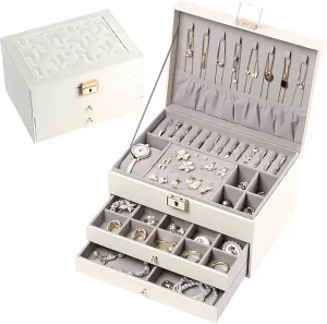 SANNI Jewelry Box for Women,Jewelry Organizer with 3-Layer Jewelry Storage Drawers for Necklaces Rings Earrings Bracelets,Lockable Jewelry Holder,Christmas Gift