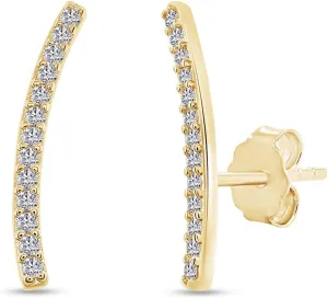 SAVEARTH DIAMONDS 18k Gold Plated Sterling Silver Post Moissanite Diamond Ear Crawler Earrings | Ear Climber Earrings For Women | Trendy Jewelry Gifts For Her