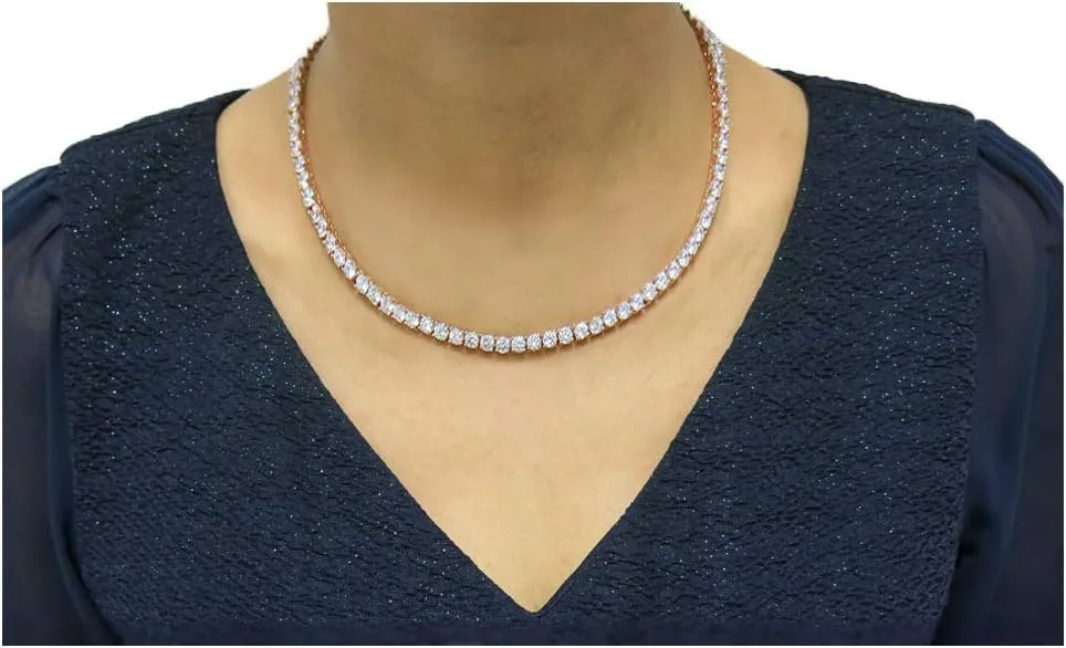 Savlano 18K Gold Plated Cubic Zirconia Round 4MM Classic Tennis 18 Inches Chain Necklace For Women & Men Comes With a Gift Box