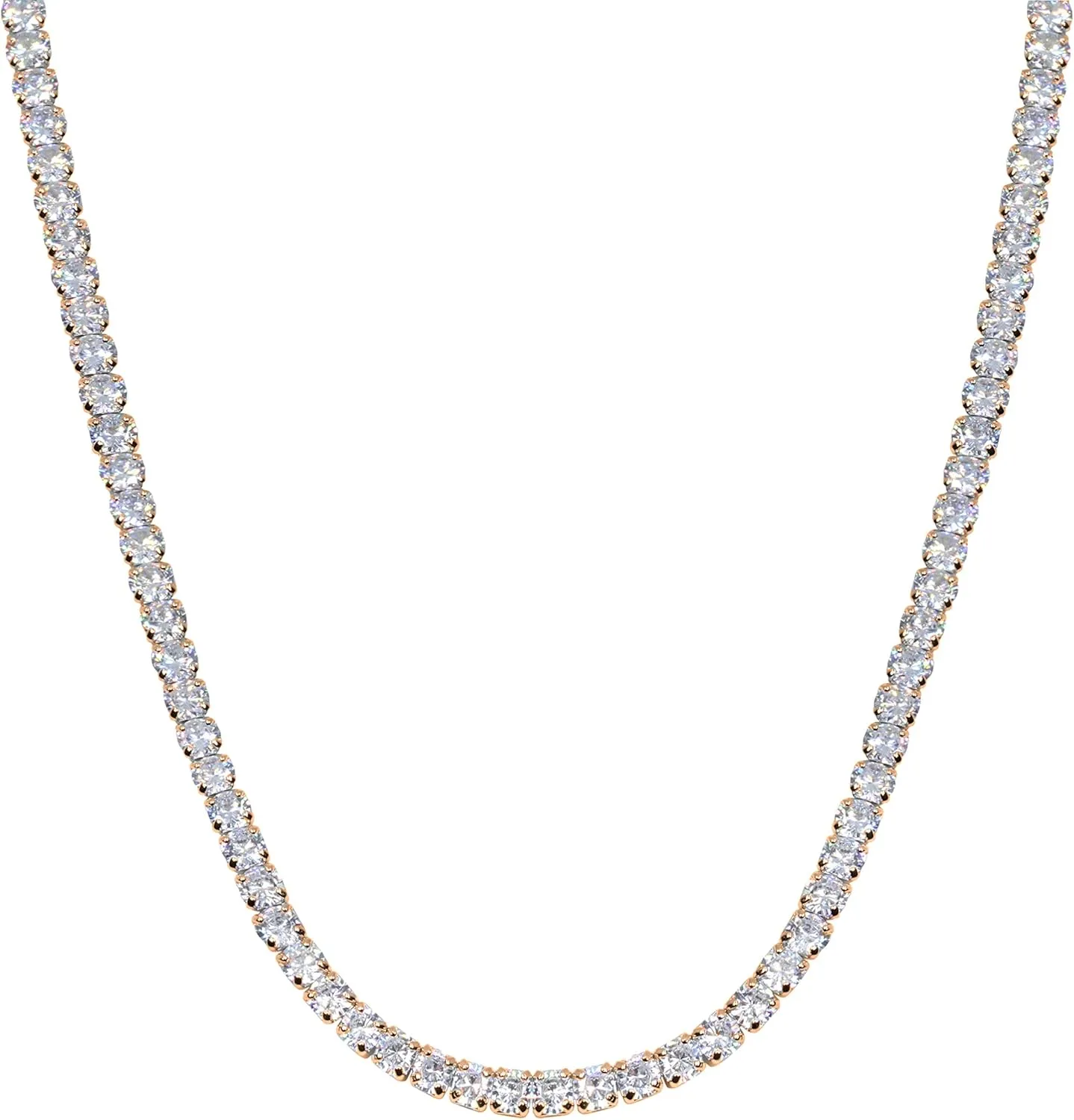 Savlano 18K Gold Plated Cubic Zirconia Round 4MM Classic Tennis 18 Inches Chain Necklace For Women & Men Comes With a Gift Box