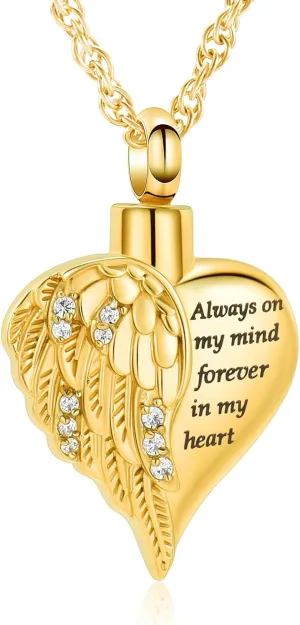 shajwo Cremation Jewelry Angel Wing Heart Urn Necklace for Ashes for Women Men Memorial Keepsake Human Pendant