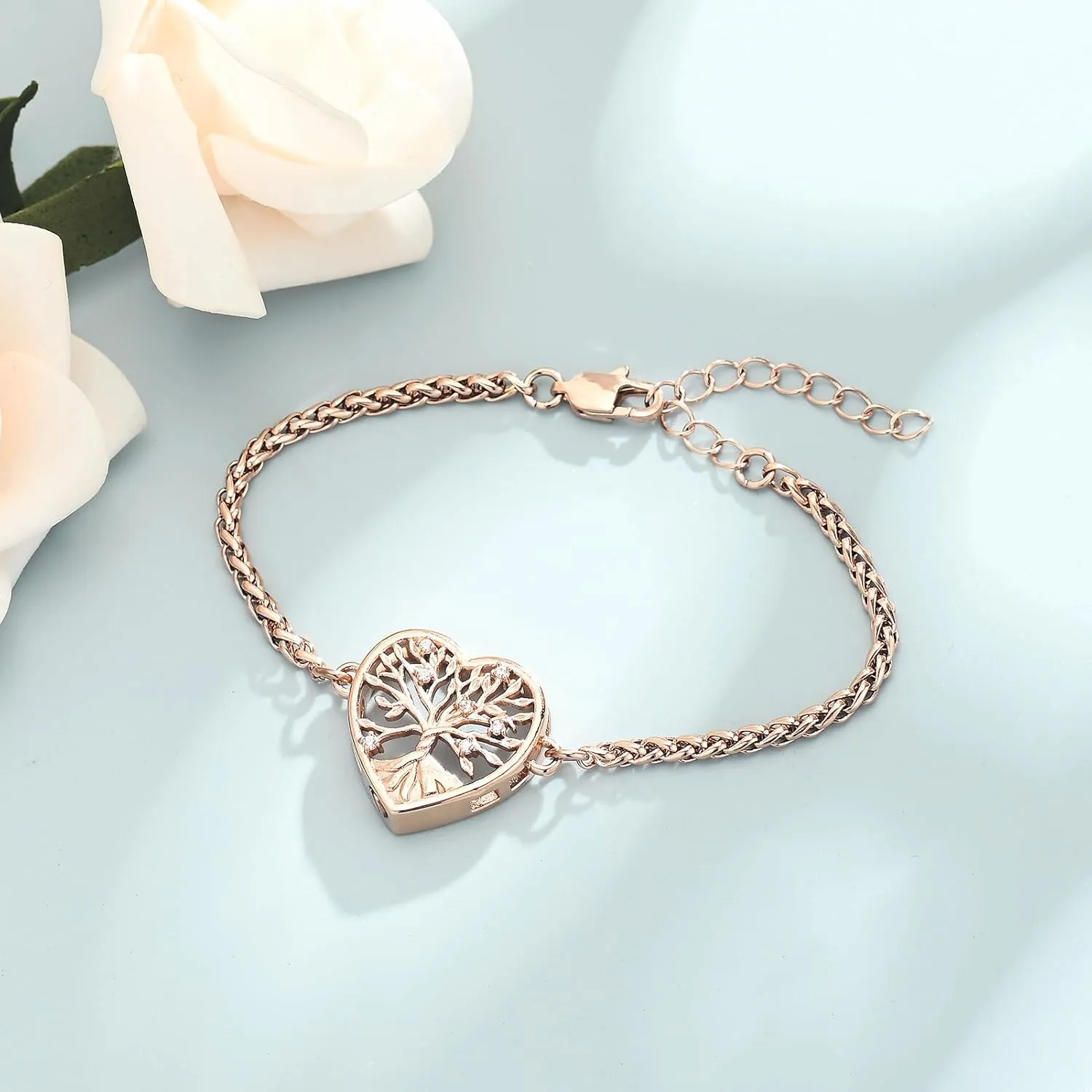 shajwo Cremation Jewelry Tree of Life Heart Urn Bracelet for Human Ashes for Women Men Adjustable Memorial Keepsake Link Bracelet
