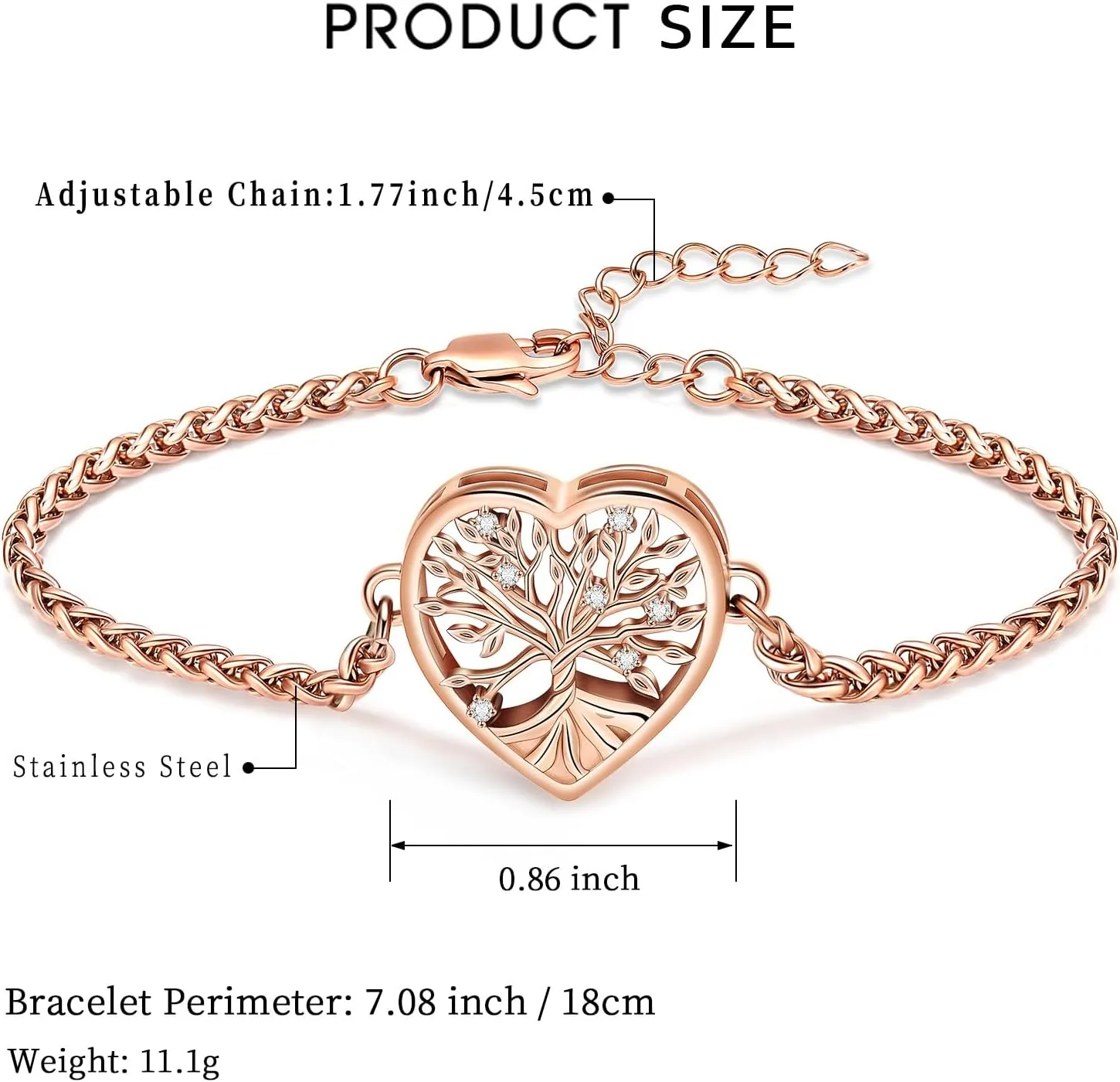 shajwo Cremation Jewelry Tree of Life Heart Urn Bracelet for Human Ashes for Women Men Adjustable Memorial Keepsake Link Bracelet