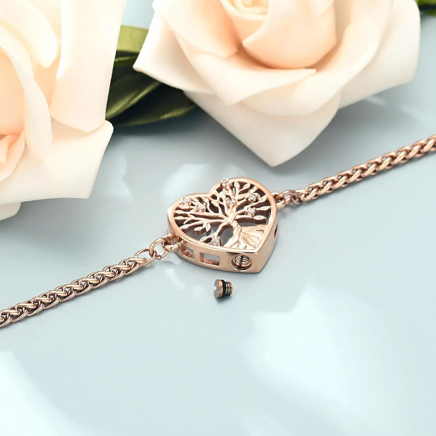 shajwo Cremation Jewelry Tree of Life Heart Urn Bracelet for Human Ashes for Women Men Adjustable Memorial Keepsake Link Bracelet