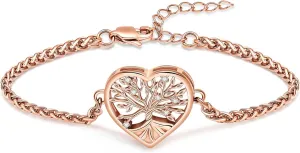 shajwo Cremation Jewelry Tree of Life Heart Urn Bracelet for Human Ashes for Women Men Adjustable Memorial Keepsake Link Bracelet