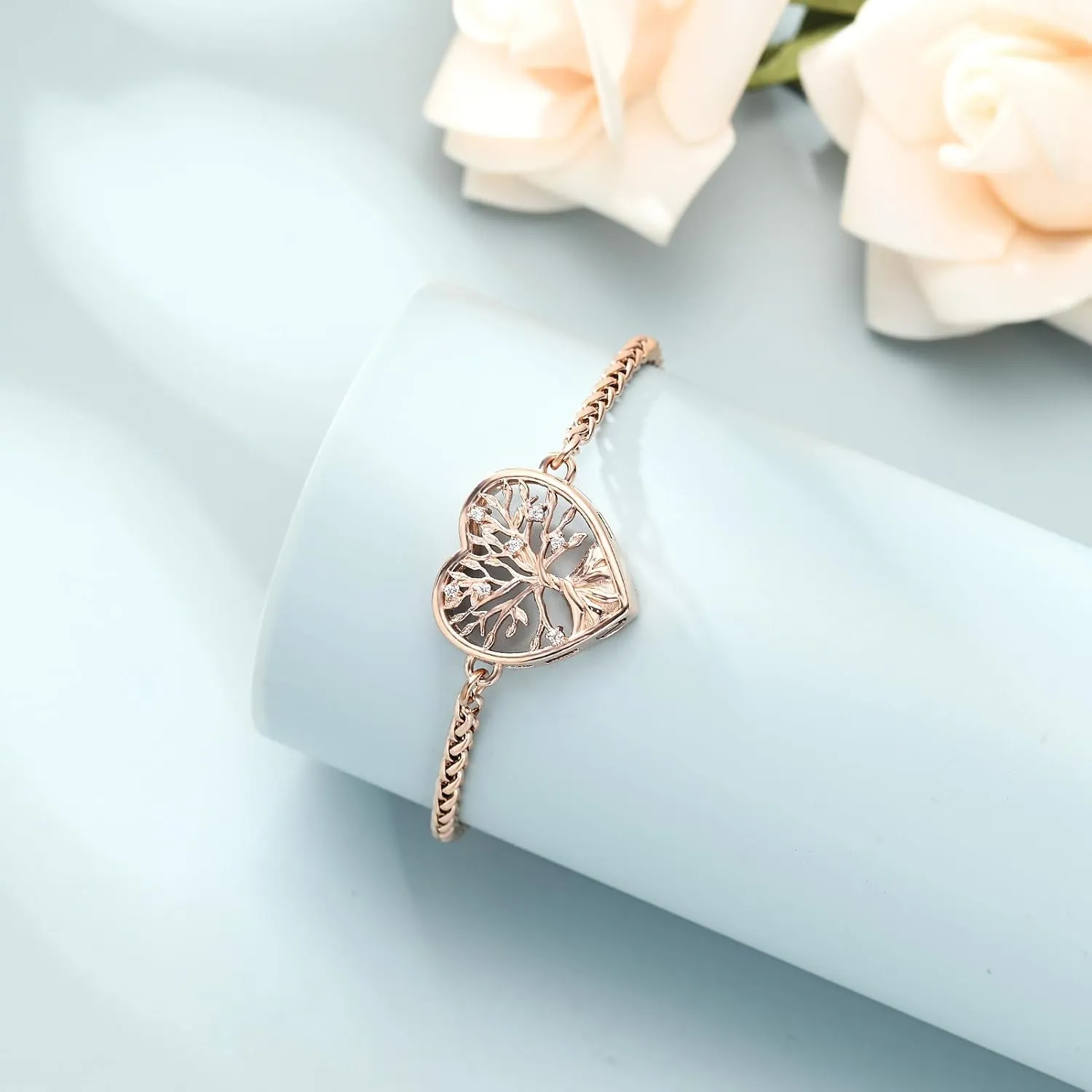 shajwo Cremation Jewelry Tree of Life Heart Urn Bracelet for Human Ashes for Women Men Adjustable Memorial Keepsake Link Bracelet