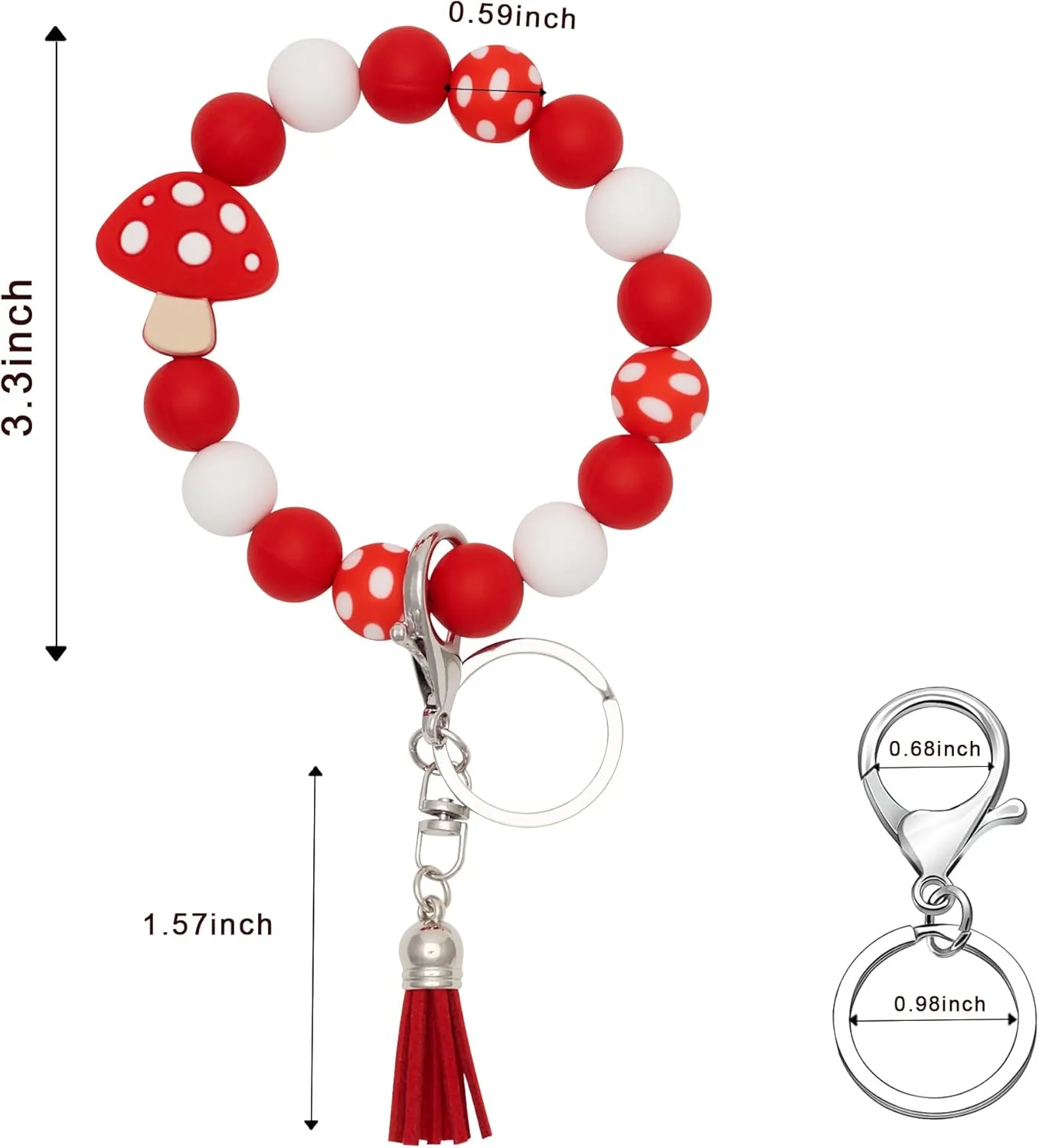 Silicone Keychain Beaded Wristlet Key Ring Bracelet,Beaded Keychain with Leather Tassel for Women