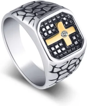 Silver Cross Ring for Men S925 Sterling Silver Oxidized Cross Men's Ring Cubic Zirconia Band Ring Christian Cross Faith Ring Cool Jewelry Gifts for Men Boys Religious Amulet Size 4 to 16