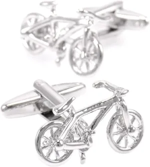Silver Cufflinks Set, Cufflinks for Men Fun Bicycle Glossy Cuff Links Unique for Wedding Business