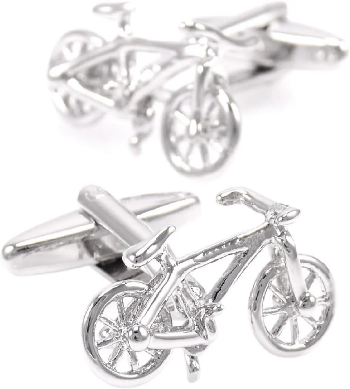 Silver Cufflinks Set, Cufflinks for Men Fun Bicycle Glossy Cuff Links Unique for Wedding Business