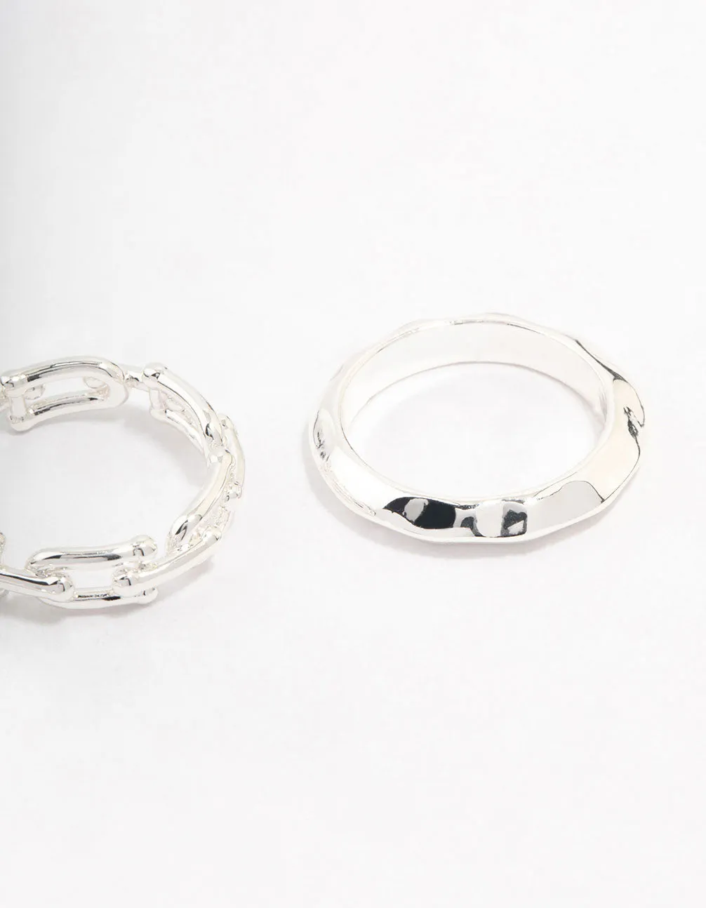 Silver Plated Chain Link Stacking Ring Pack