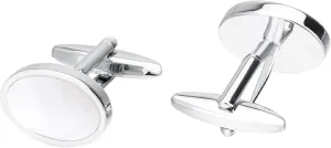 Silver Plated Cufflinks, Men Dress Shirt Cuff Links with Round White Fritillaria Mens Cufflink Set