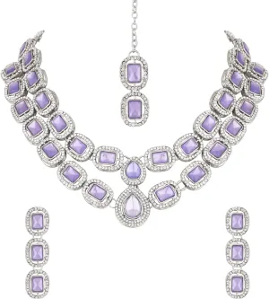 Silver Plated Indian Wedding Bollywood Stone Choker Necklace Jewellery With Earring & Maang Tikka Set For Women (IJ380Z)