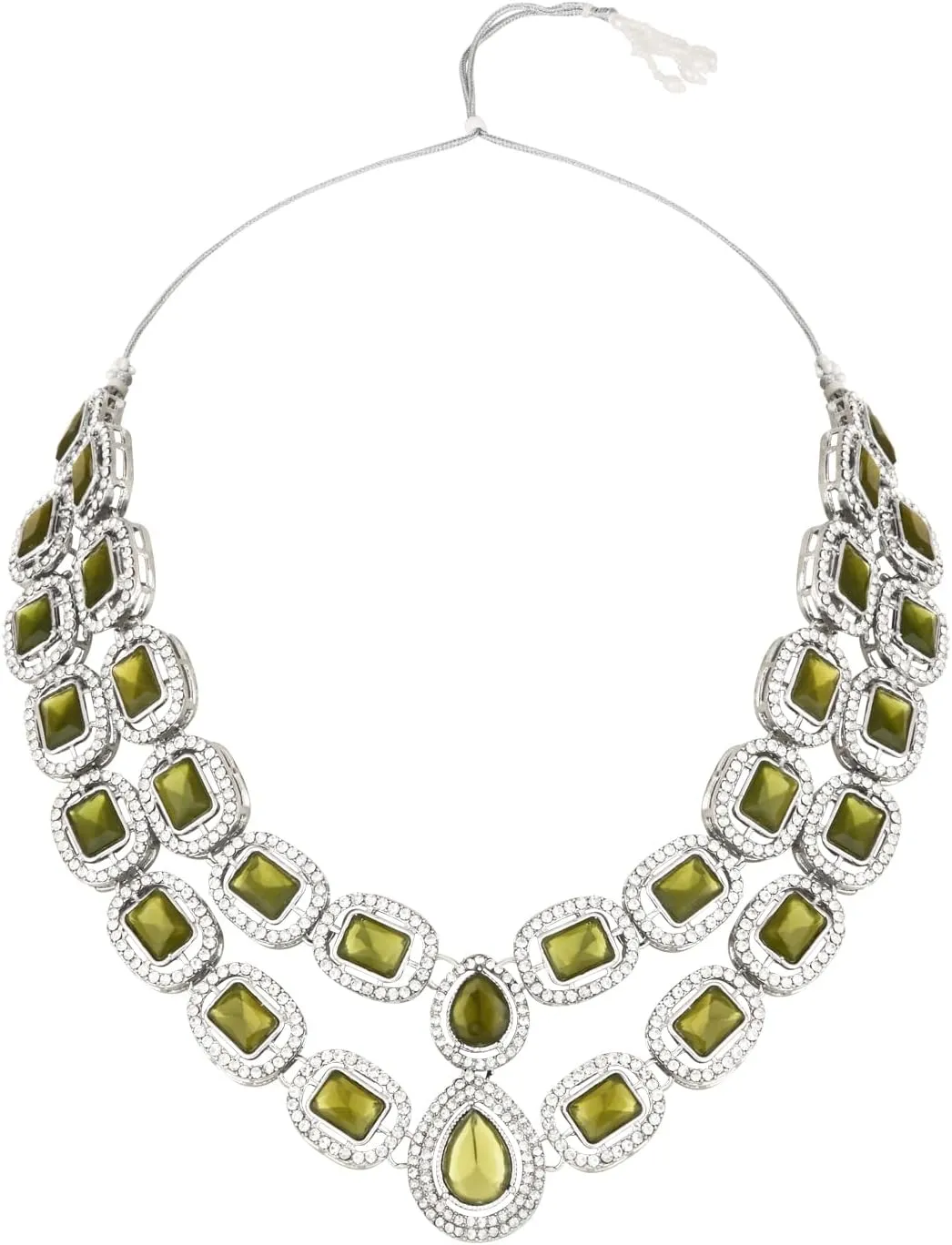 Silver Plated Indian Wedding Bollywood Stone Choker Necklace Jewellery With Earring & Maang Tikka Set For Women (IJ380Z)