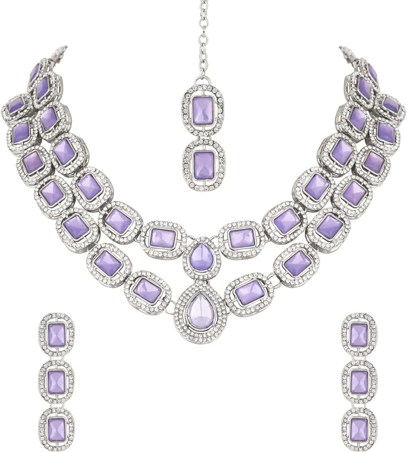 Silver Plated Indian Wedding Bollywood Stone Choker Necklace Jewellery With Earring & Maang Tikka Set For Women (IJ380Z)