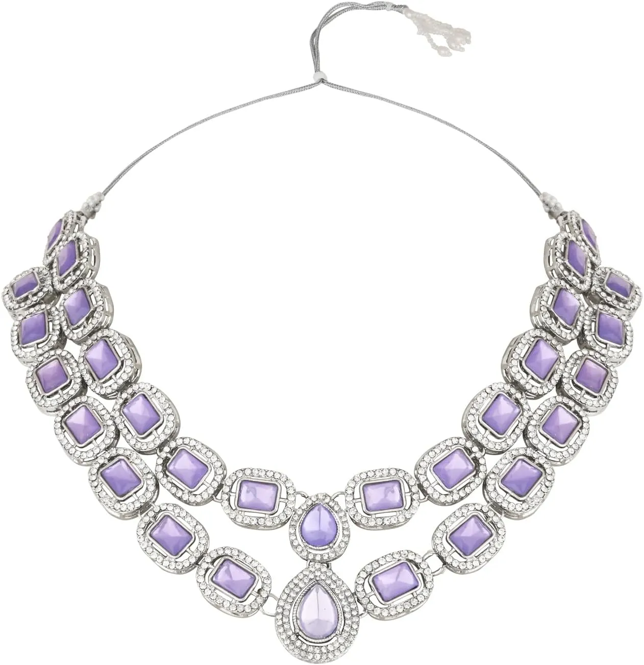 Silver Plated Indian Wedding Bollywood Stone Choker Necklace Jewellery With Earring & Maang Tikka Set For Women (IJ380Z)