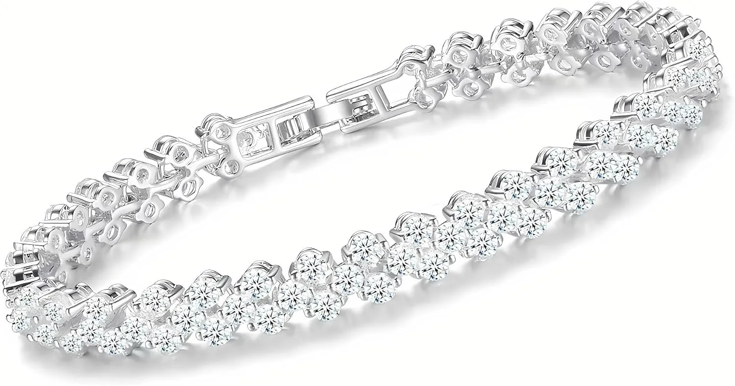 Silver Tennis Bracelet, 18K Gold Plated AAAAA  Cubic Zirconia Bracelet, Dainty Classic Fashion Jewelry for Women