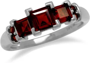 Silvershake 3-Stone Prong Set Square Shape Gemstone 925 Sterling Silver Band Ring