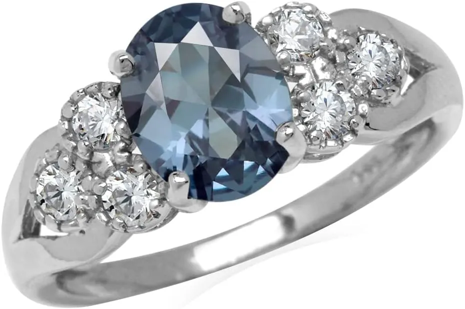 Silvershake Oval Shape Birthstone Gemstones White Gold Plated 925 Sterling Silver Engagement Anniversary Right Hand Ring Jewelry for Women