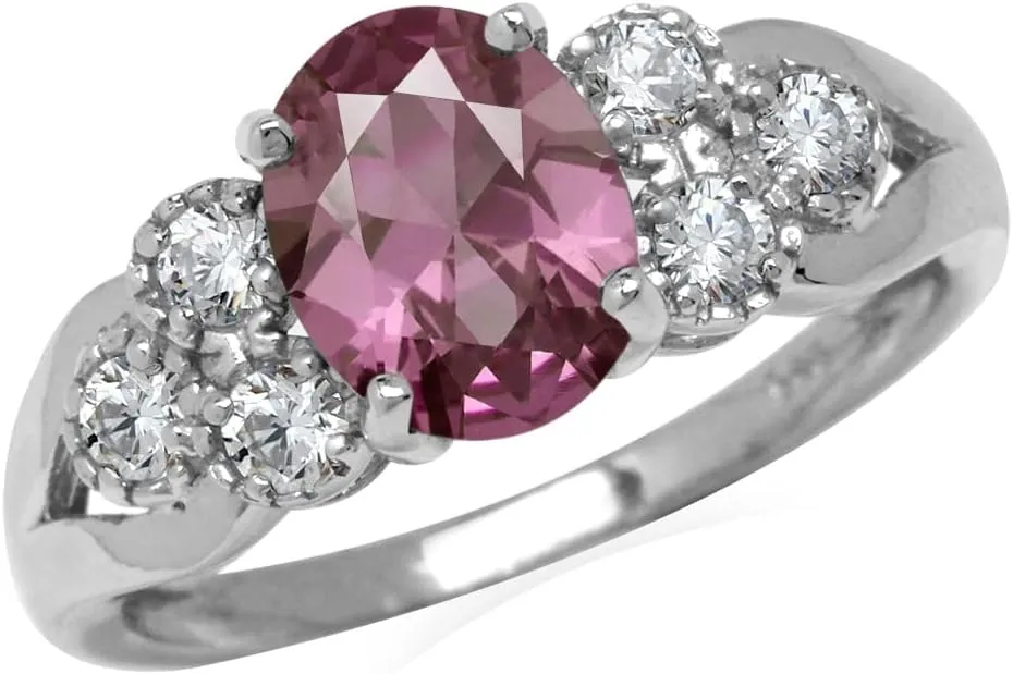 Silvershake Oval Shape Birthstone Gemstones White Gold Plated 925 Sterling Silver Engagement Anniversary Right Hand Ring Jewelry for Women