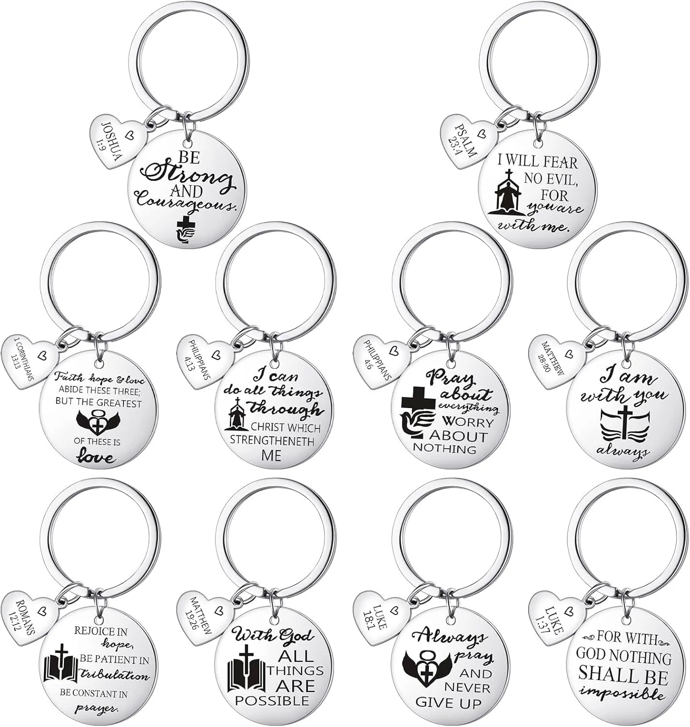 Sinmoe 10 Pieces Christian Keychains Bulk for Women Bible Verse silver Keychain Christian Mother's Day Gift for Women Faith Religious Cross Baptism Men Inspirational Easter Prayer Keyring